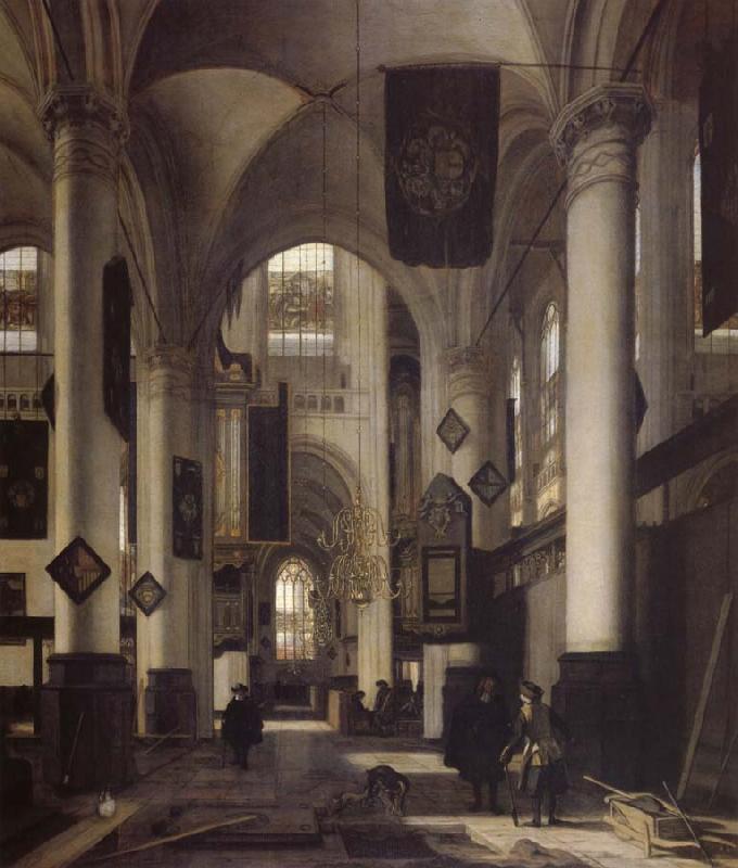 REMBRANDT Harmenszoon van Rijn Interior of a Protestant  Gothic Church with Architectural Elements of the Oude Kerk and Nieuwe Kerk in Amsterdam